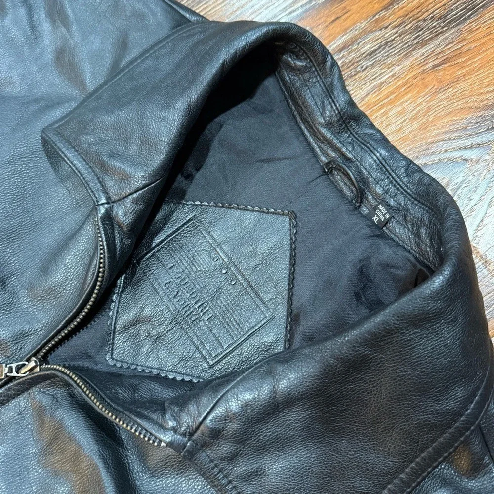 Roundtree &‎ York Mens Black Leather Bomber Jacket XL Full Zip Collared Biker